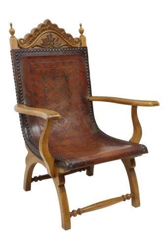 Appraisal: Spanish Campeche style armchair having carved parcel gilt shell-form crest