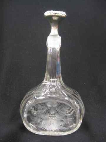 Appraisal: Scottish Cut Glass Decanter thistle decor with fancy thistle sterling