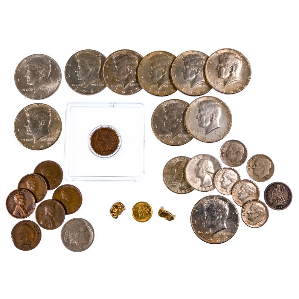 Appraisal: SILVER COIN GOLD DENTAL GOLD AND C ASSORTMENTIncluding a gold