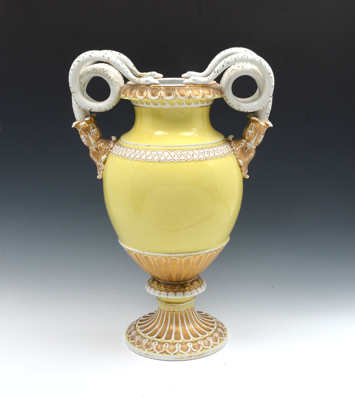 Appraisal: MEISSEN DOUBLE HANDLED URN Yellow ground Meissen urn having two