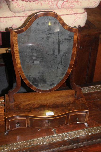 Appraisal: A TH CENTURY MAHOGANY SWING TOILET MIRROR with serpentine base