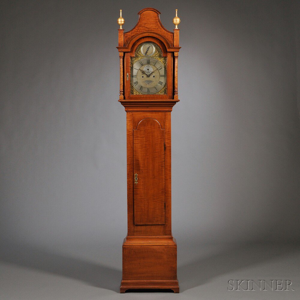 Appraisal: Tiger Maple Tall Case Clock Joseph Pope Boston c the