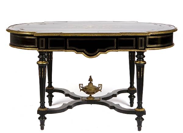 Appraisal: A Napoleon III brass inlaid ebonized center table height in