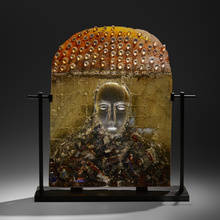 Appraisal: Bertil Vallien FACE MAP cast glass applied glass enameled metal