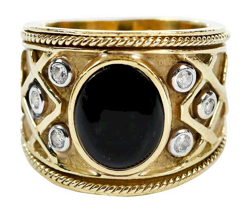 Appraisal: kt Gold Diamond Black Onyx Ring oval cabochon black onyx