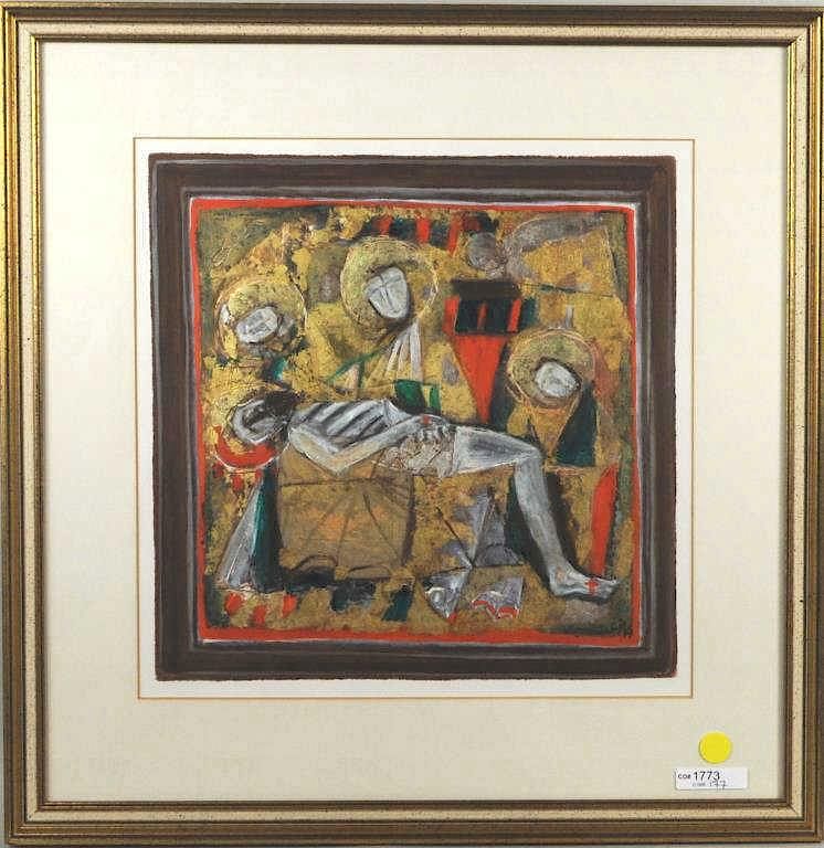 Appraisal: Corneliu Petrescu Pieta Mixed Media On Paper Corneliu Petrescu Romanian