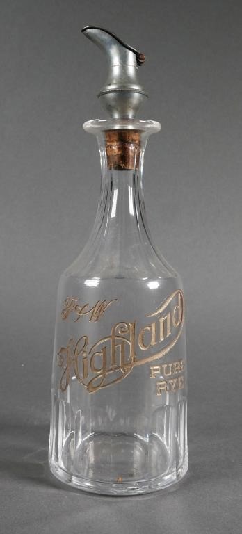 Appraisal: Early bar decanter with pourer with carved and gilt lettering