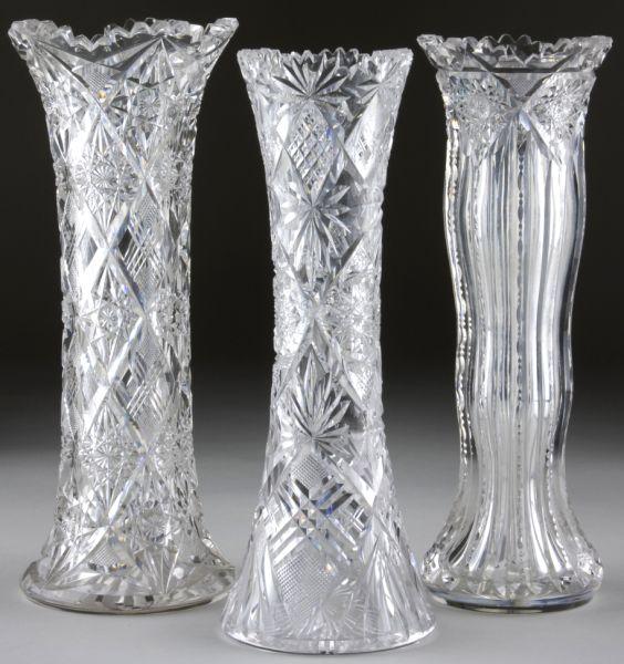 Appraisal: Group of Three Cut Glass Vases the first is Elfrida