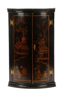 Appraisal: Chinoiserie Lacquered Hanging Corner Cupboard English th century A George