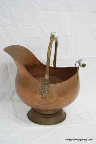 Appraisal: Vintage Copper Porcelain Handle Ash BucketThis is for a early