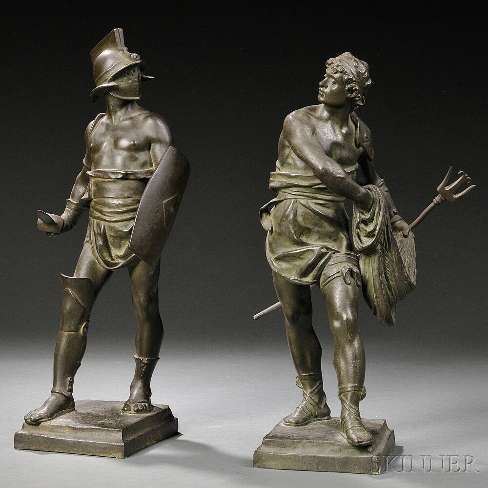 Appraisal: After Eugene Marioton French - Two Bronze Figures Warrior and