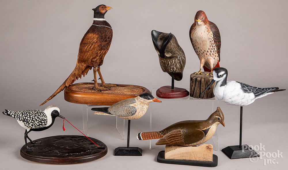 Appraisal: Seven assorted carved and painted birds Seven assorted carved and