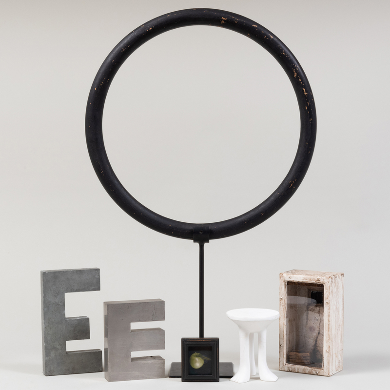 Appraisal: Mixed Media Assemblage of Objects Comprising An ebonized wood ring