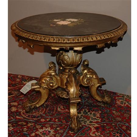 Appraisal: Renaissance Style Pietra Dura and Gold Painted Pedestal Low Table