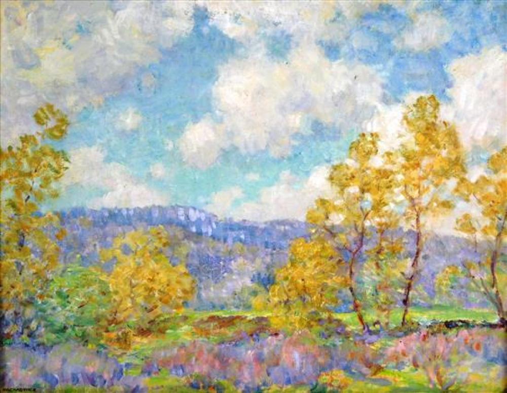 Appraisal: William Chadwick Connecticut - oil on masonite late summer landscape