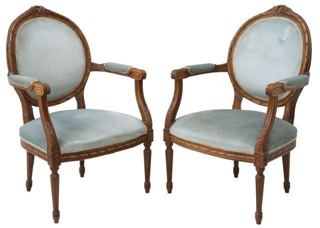 Appraisal: pair French Louis XVI style armchairs early th c each