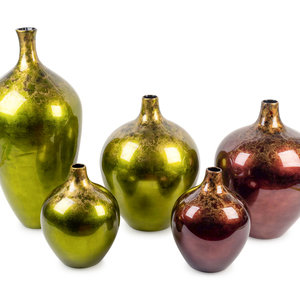 Appraisal: A Group of Five Lacquered Ceramic Gourd-form Vessels ST CENTURY