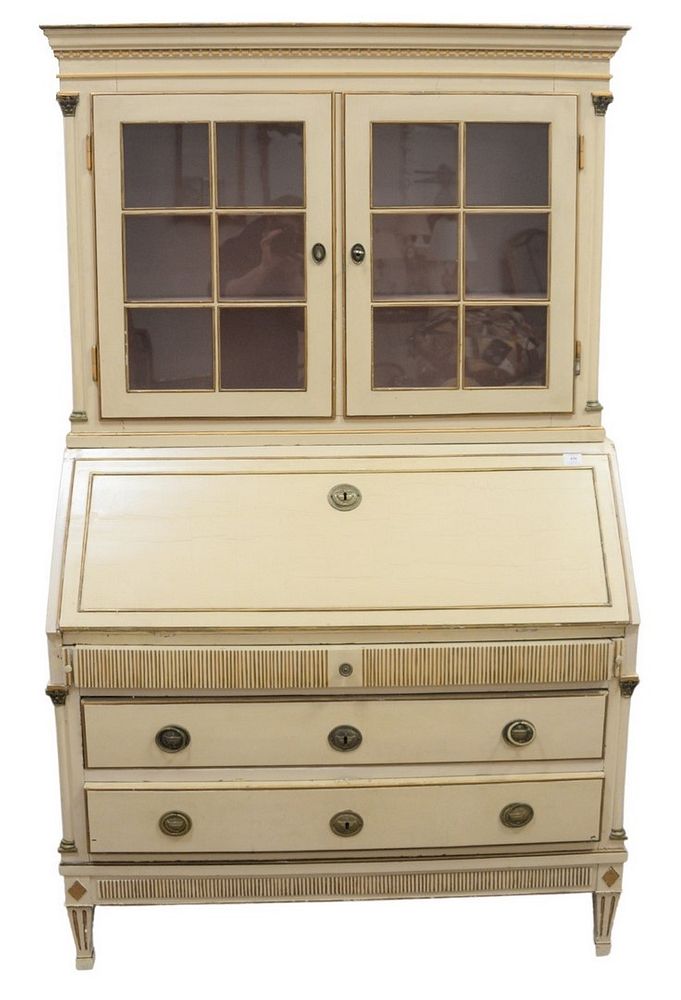 Appraisal: Continental Cream Painted Secretary Desk in two parts having brass