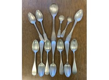 Appraisal: An assembled lot of coin silver flatware including seven matched