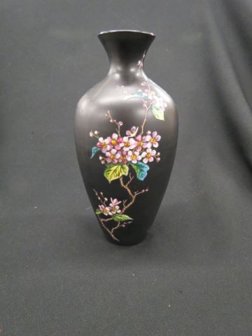 Appraisal: English Victorian Art Glass Vase enameled floral on black satin