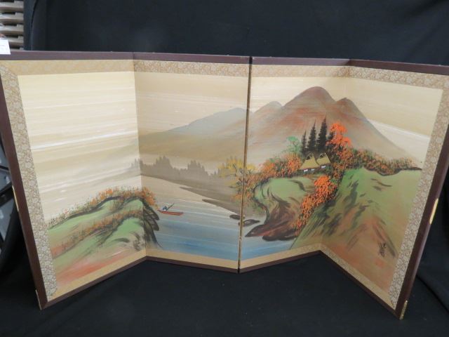 Appraisal: Oriental Screen Landscape with Houses signed overall x