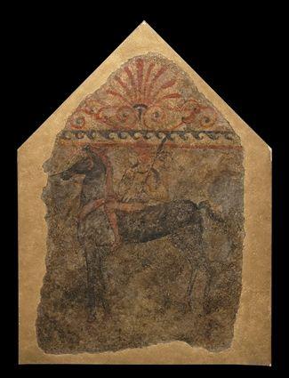 Appraisal: GREEK FRESCO PAINTING Of a warrior mounted on horseback facing