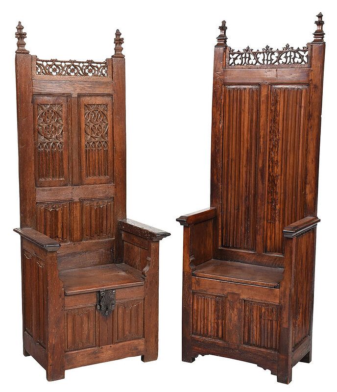 Appraisal: Two Similar Gothic Carved Stall Chairs Probably th th century