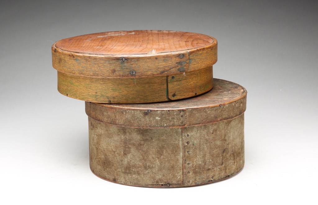 Appraisal: TWO AMERICAN PANTRY BOXES Second half th century Round bentwood