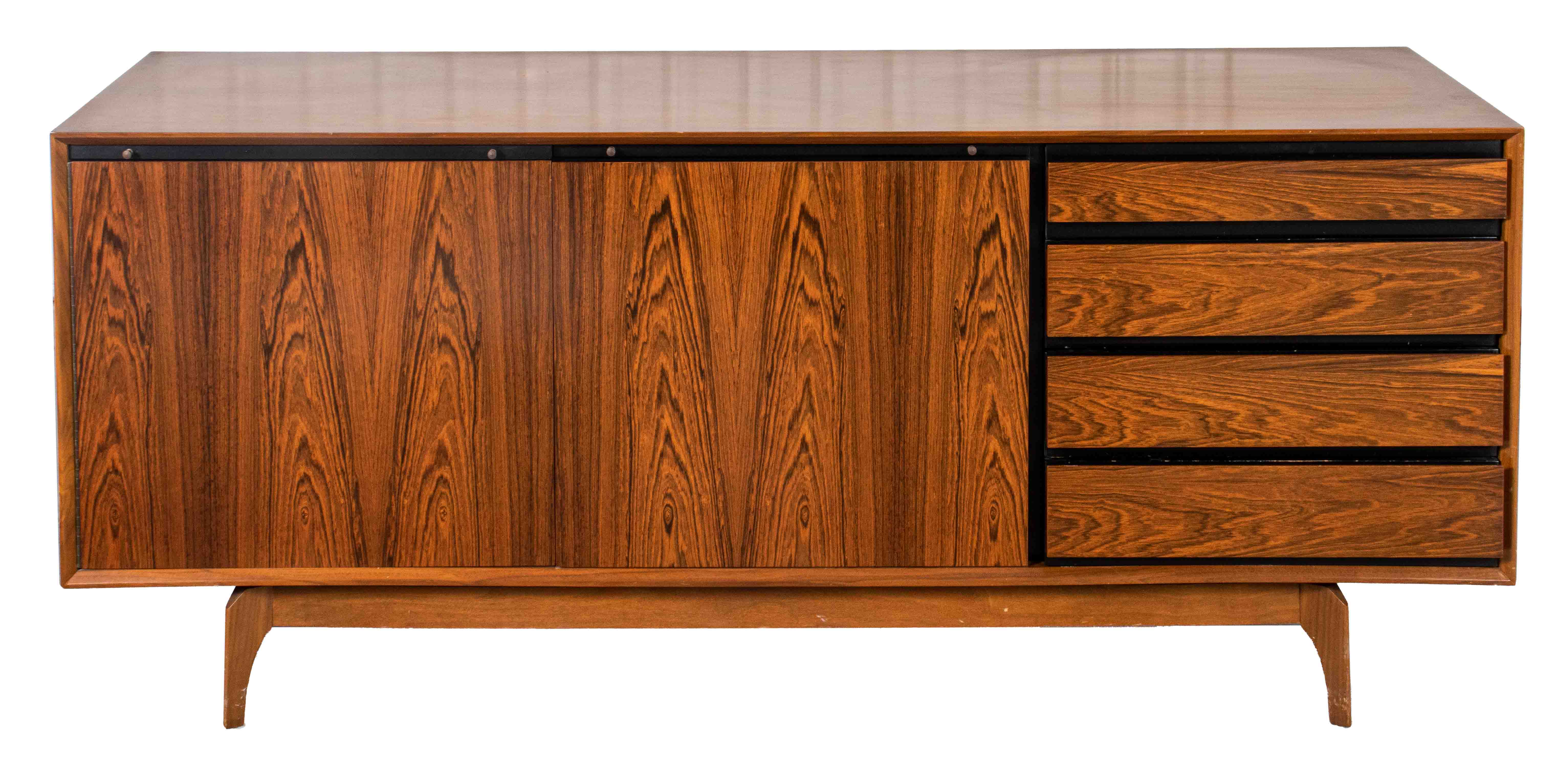 Appraisal: MID-CENTURY MODERN ROSEWOOD CREDENZA Mid-Century Modern rosewood credenza sideboard with