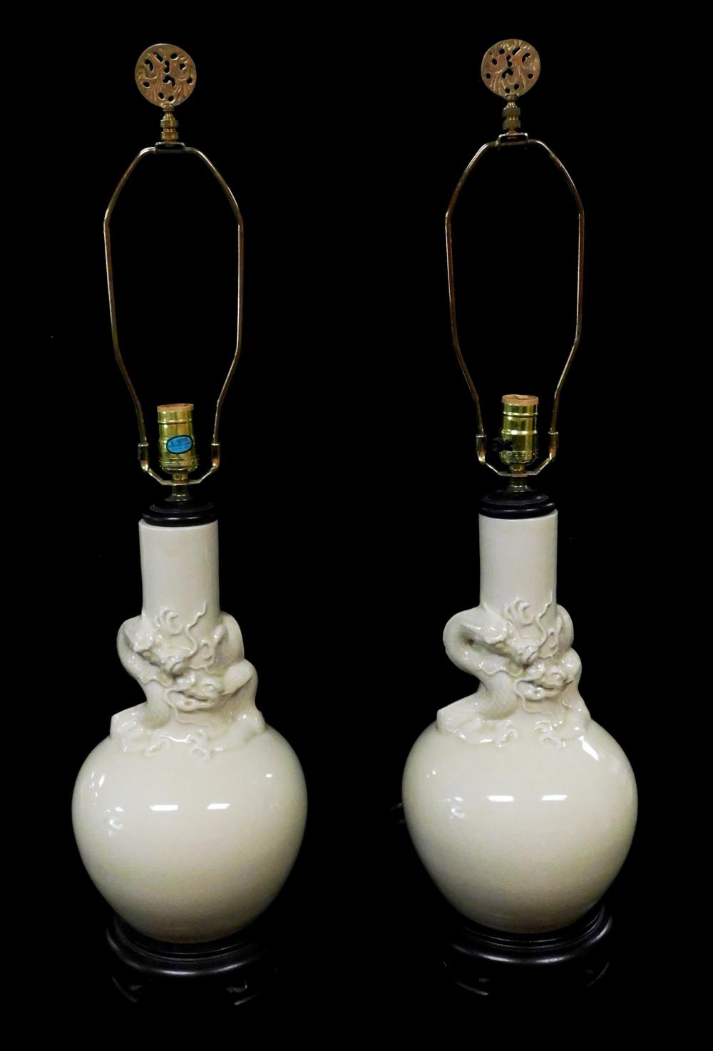 Appraisal: ASIAN Pair of Chinese style table lamps th C porcelain