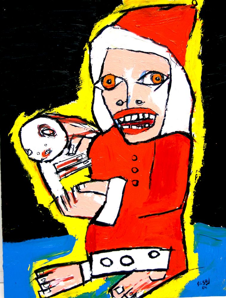 Appraisal: Outsider Art Matt Sesow Untitled Santa with gifts and baby