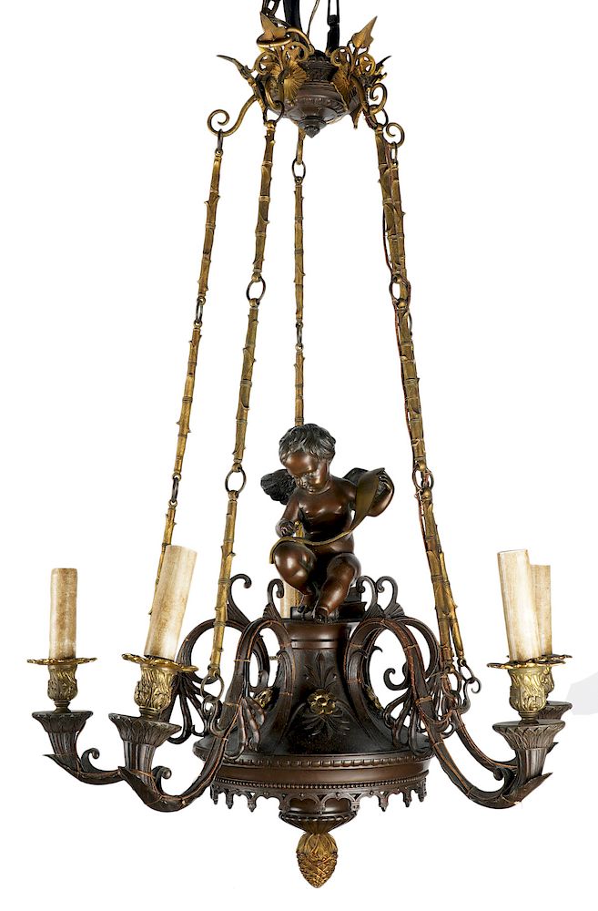 Appraisal: French Empire th Ct Bronze Putti Chandelier th C French