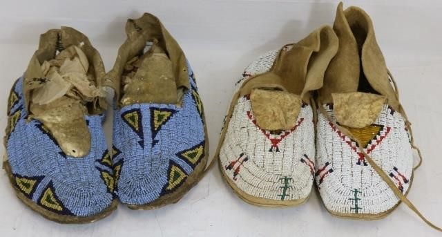 Appraisal: PAIRS OF MOCCASINS ONE IS TH C CHEYENNE WHITE GROUND