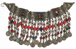 Appraisal: North African Tribal Choker Necklace Metal with red blue and