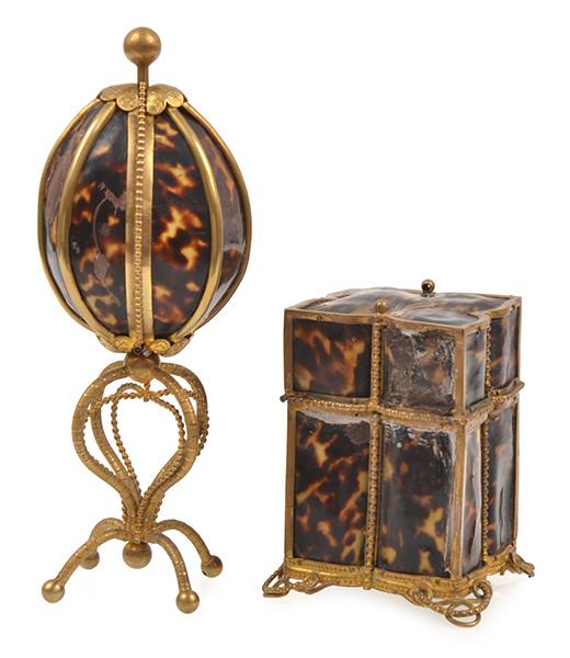 Appraisal: TH CENTURY TORTOISE SHELL EGG SHAPED STAND AND BOX NO