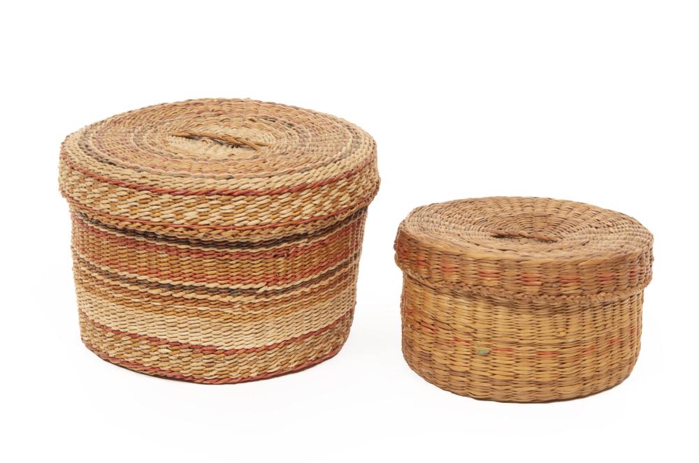 Appraisal: Two British Columbian Lidded Baskets larger h in dia in