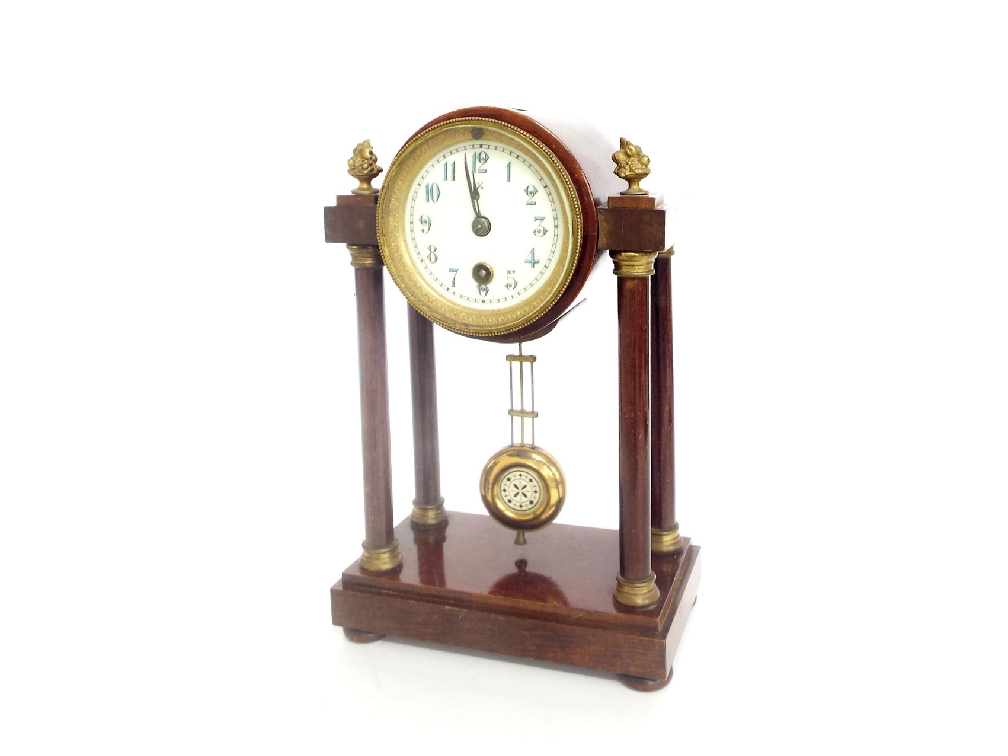 Appraisal: HAC mahogany portico mantel timepiece the cream dial within a