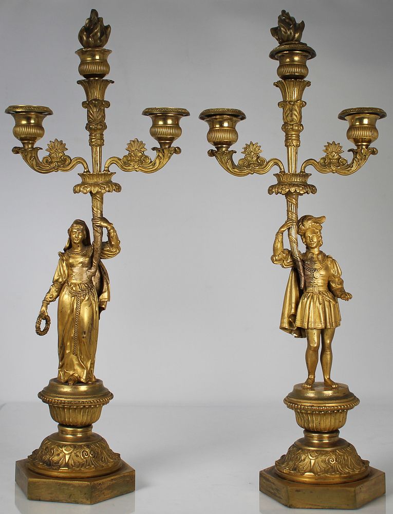 Appraisal: Antique French Figural Gilt Bronze Candelabra Antique French Figural Gilt