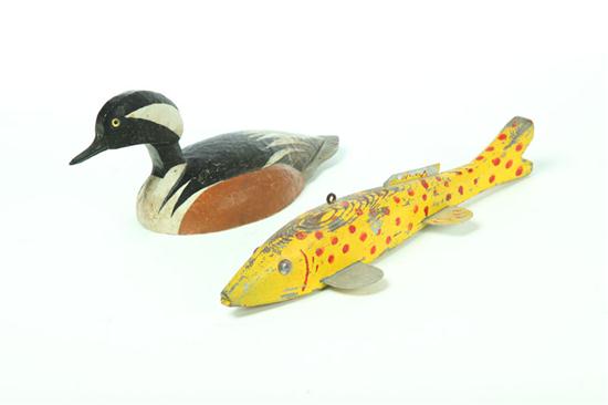 Appraisal: DUCK AND FISH DECOYS American th century Large ice fishing