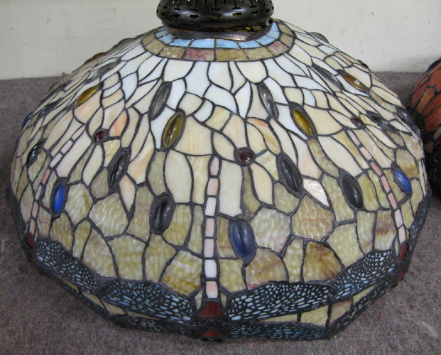 Appraisal: LEADED GLASS AND BRONZE DRAGONFLY FLOOR LAMP the domed shaded