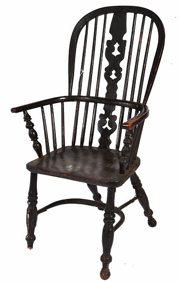 Appraisal: A VICTORIAN ASH AND ELM WINDSOR ARMCHAIR with pierced splat