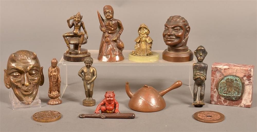 Appraisal: Cast Bronze Metal Figures Paperweights etc Lot of Various Antique