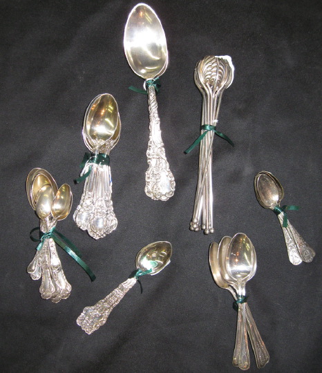 Appraisal: Harlequin Suite of Fifty-Five Silver and Silverplate Spoons including iced