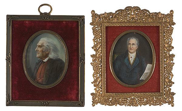 Appraisal: FRANZ LISZT AND JOHANN GOETHE PORTRAIT MINIATURES Continental ca both