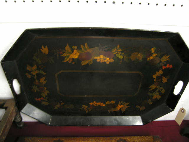 Appraisal: Early Toleware Large Serving Tray fruit floral garland decor