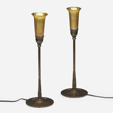 Appraisal: Henry G Cleaveland CANDLE LAMPS PAIR USA c patinated bronze