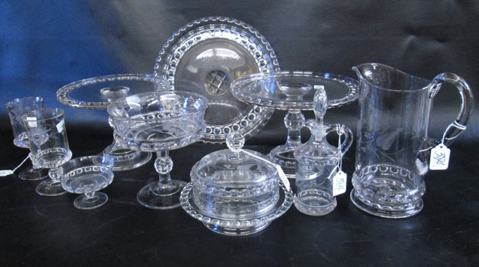 Appraisal: EARLY AMERICAN DAKOTA PATTERN GLASS TABLEWARE ten pieces etched fern