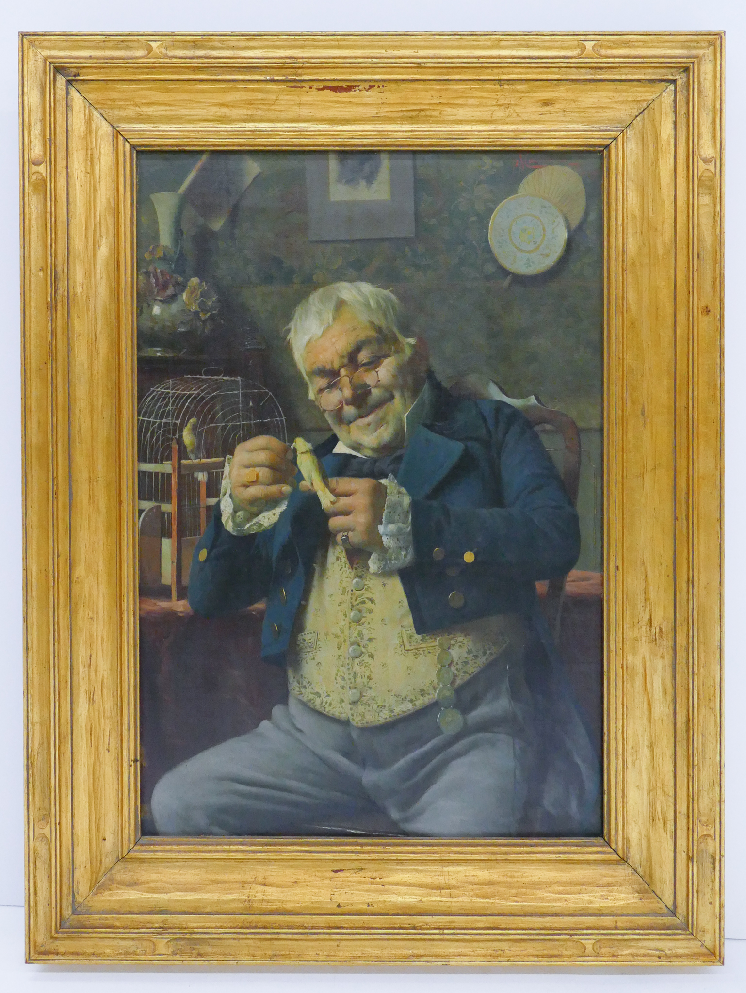 Appraisal: Pompeo Massani - Italy 'Gentleman with Parakeet' Oil on Canvas