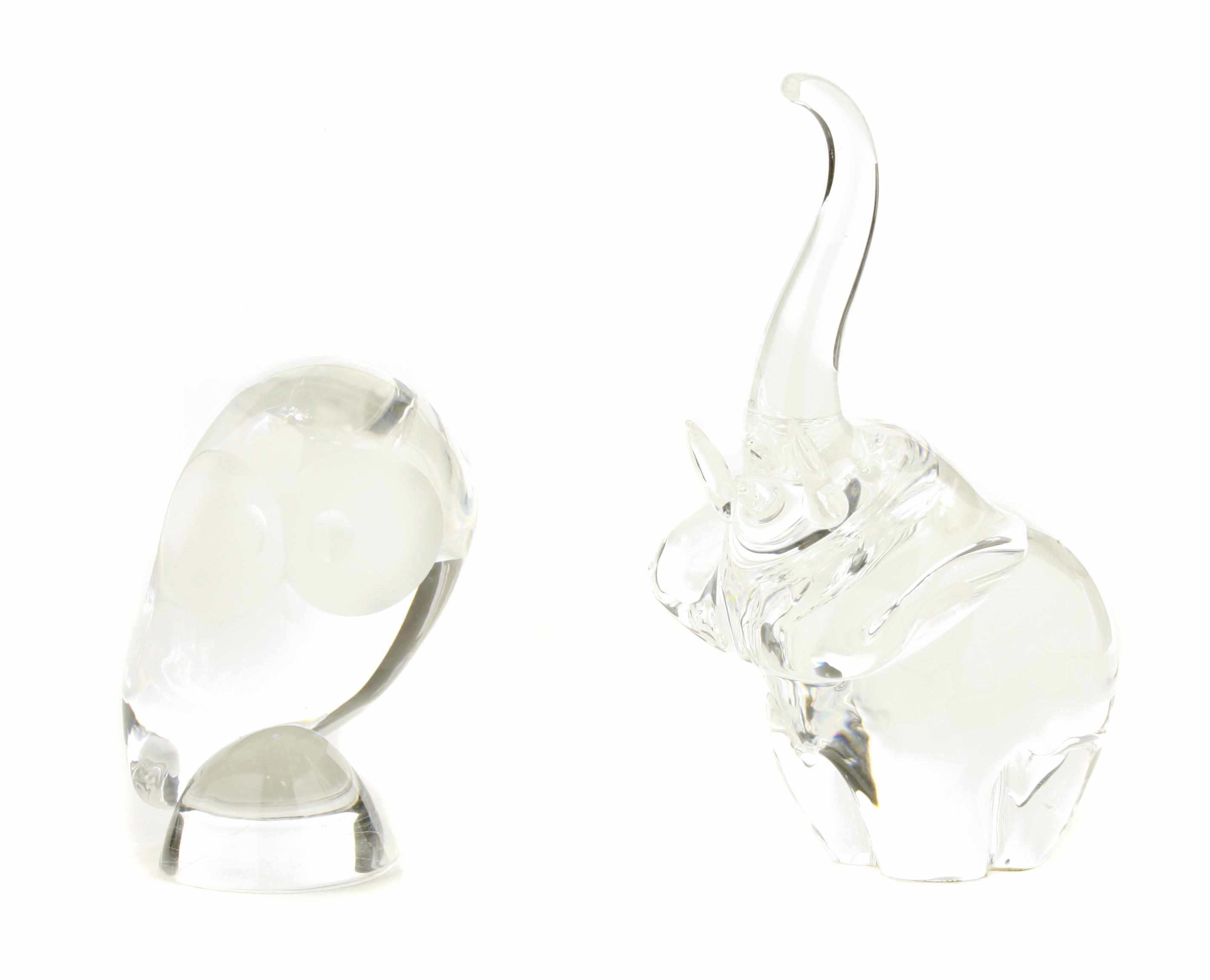 Appraisal: Two Steuben glass animals trumpeting elephant and owl and and