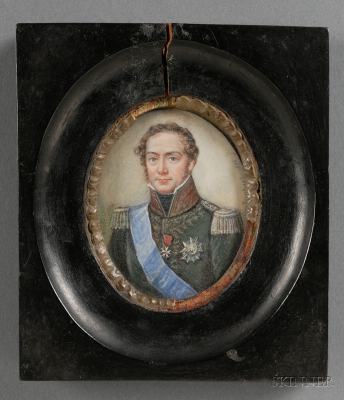 Appraisal: Continental Portrait Miniature of an Officer c likely on ivory